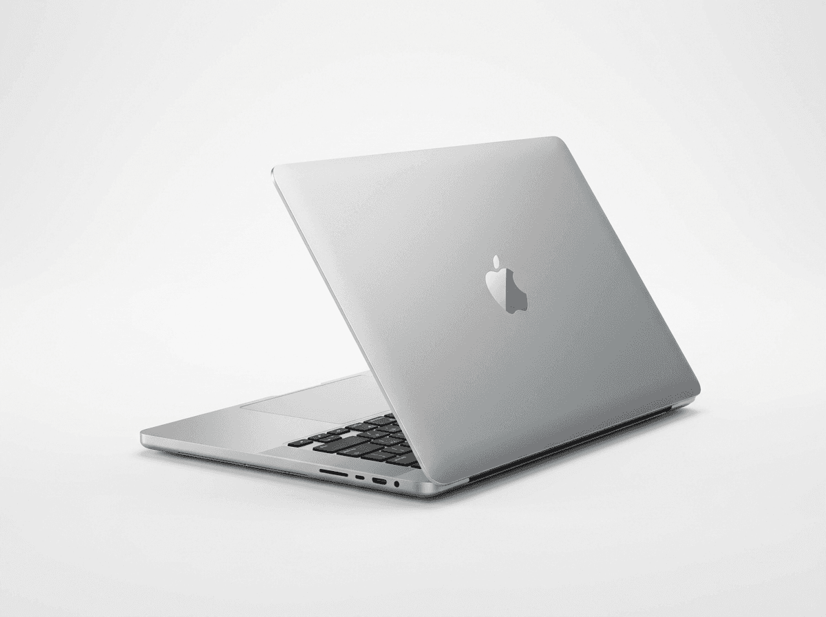 MacBook abierta en el banco de trabajo